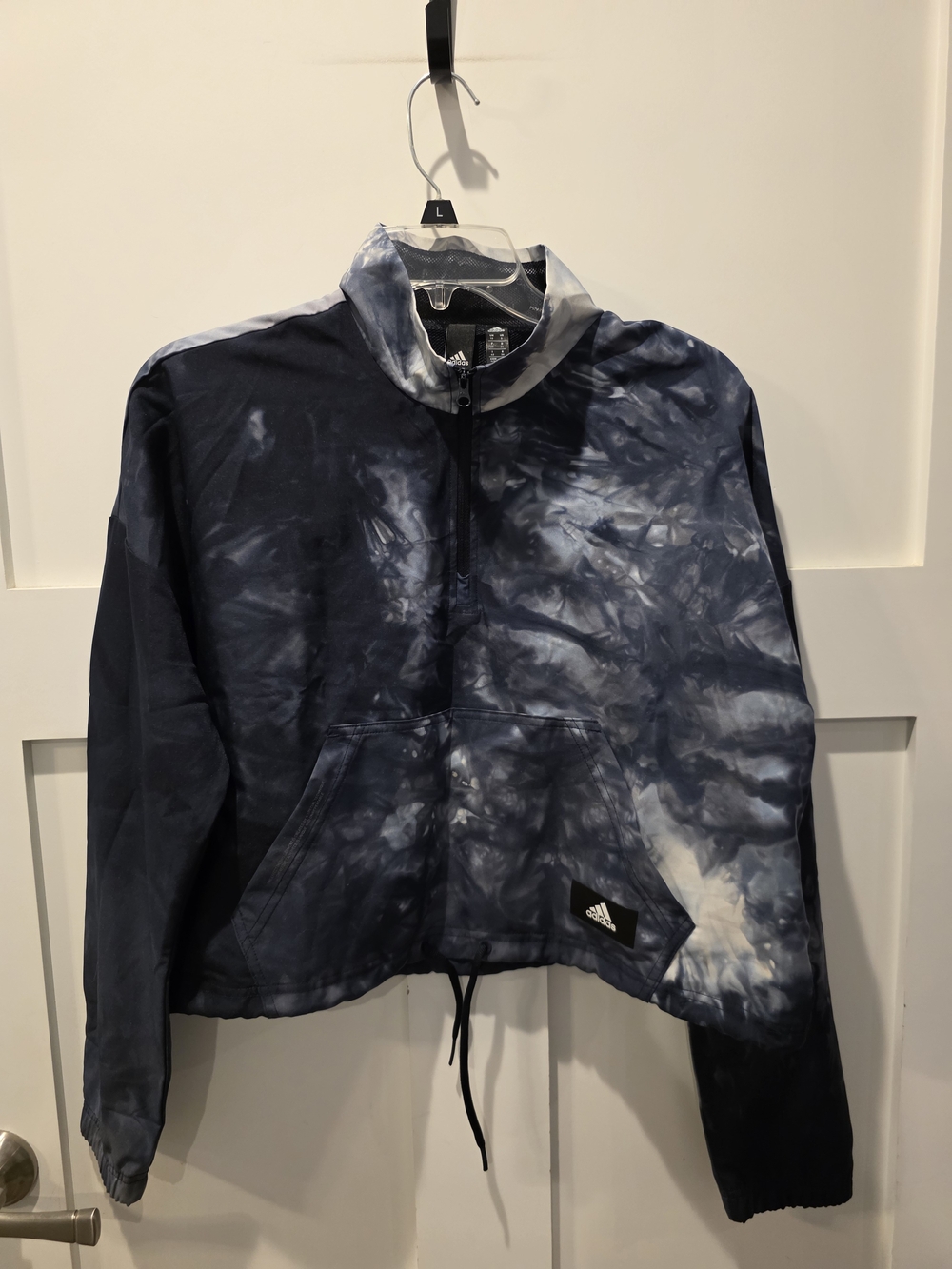 Adidas Windbreaker Jacket Women S Oversize Blue Gray Cropped Tie Dye Boxy Hooded